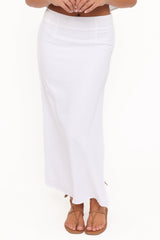 Madison Linen Column Skirt - White