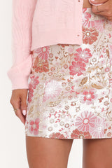 Myah Brocade Mini Skirt - Pink Floral