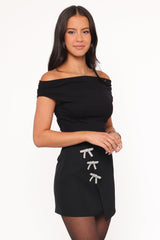 Tyra Mini Skirt With Embellished Bows - Black