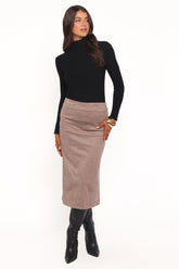 Una Suede Midi Skirt - Mushroom