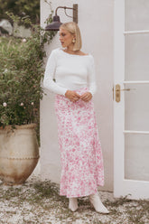 Velda Ruched Maxi Skirt - Pink Floral