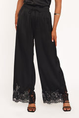 Viola Drawstring Wide Leg Pant - Black