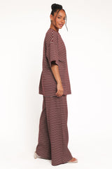 Wilda Knit Pant - Burgundy Cream Stripe