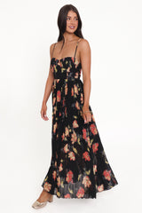 Achanti Pleated Maxi Dress - Black Multi