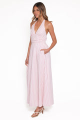 Marie Halterneck Maxi Dress - Pink Stripe