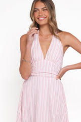 Marie Halterneck Maxi Dress - Pink Stripe