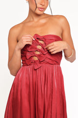 Mila Strapless Midi Dress - Red