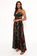 Naira Pleated Maxi Dress - Green Floral