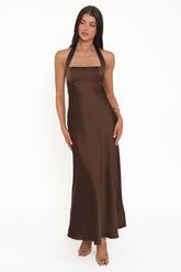 Nakita Halterneck Maxi Dress - Brown