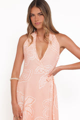 Sierra Wrap Midi Dress - Peach Floral