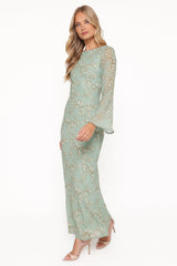 Yolanda Long Sleeve Maxi Dress - Sage Green Floral
