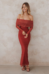 Zeva Off Shoulder Maxi Dress - Burgundy Spot