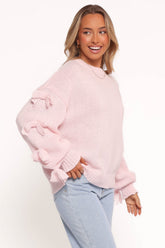 Lover Tie Sleeve Knit Sweater - Pink