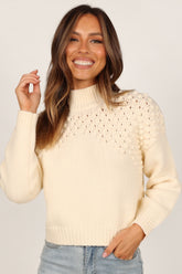 Mia Textured Shoulder Knit Sweater - Cream