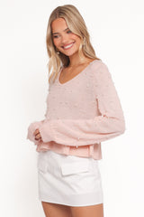 Molly Pearl Peplum Knit Sweater - Light Pink