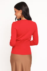 Walsh Scalloped Cardigan - Red