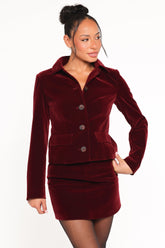 Lainey Velvet Cropped Jacket - Burgundy