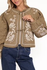 Vako Quilted Embroidered Jacket - Olive