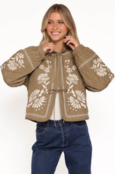 Vako Quilted Embroidered Jacket - Olive
