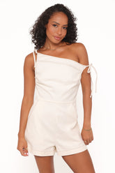 Tatum Off Shoulder Romper - Bone