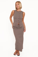 Adeline Two Piece Set - Brown/Cream Stripe