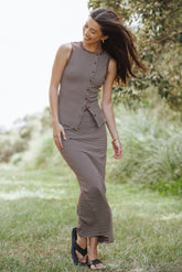 Adeline Two Piece Set - Brown/Cream Stripe