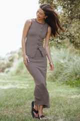 Adeline Two Piece Set - Brown/Cream Stripe