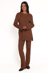 Silvie Long Sleeve Knitted Set - Chocolate