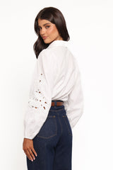 Aeloria Button Front Shirt - White Embroidery