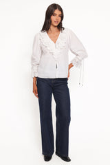 Aelwen Ruffle Blouse - White Embroidery