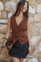 Bell Linen Vest - Brown