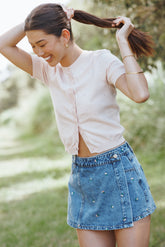 Monae Pointelle Button Up Top - Pink