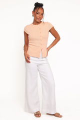 Tatum Asymmetrical Knit Top - Coral