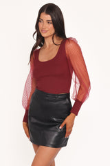 Wesson Sheer Sleeve Top - Merlot