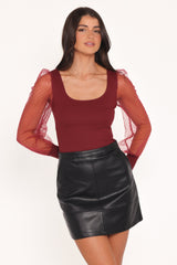 Wesson Sheer Sleeve Top - Merlot