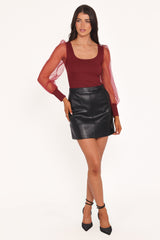Wesson Sheer Sleeve Top - Merlot