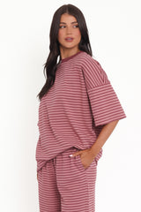 Wilda Oversized Tee - Pink Red Stripe