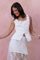 Xara Satin Vest with Rosettes - Ivory