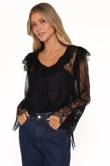 Yeva Lace Button Up Blouse - Black