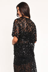 Yonder Sheer Lace Tee Top - Black