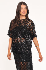 Yonder Sheer Lace Tee Top - Black