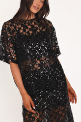 Yonder Sheer Lace Tee Top - Black