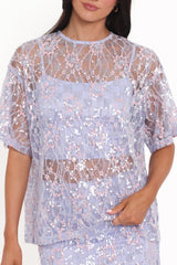 Yonder Sheer Lace Tee Top - Purple