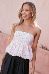 Yvanna Bubble Hem Top - Pink Dot