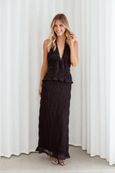 Zafira Textured Halter Top - Black