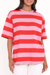Zestora Tee - Red Pink Stripe