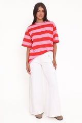 Zestora Tee - Red Pink Stripe