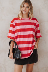 Zestora Tee - Red Pink Stripe