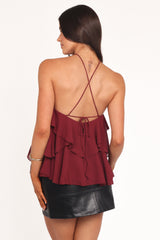 Zorina Halter Neck Chiffon Top - Burgundy