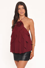 Zorina Halter Neck Chiffon Top - Burgundy